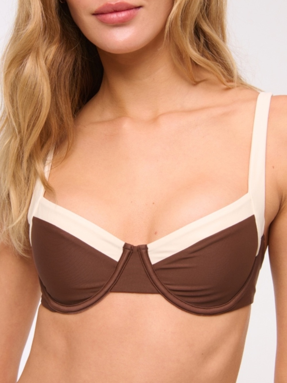 Two-Tone Brown and Cream Bikini Top
